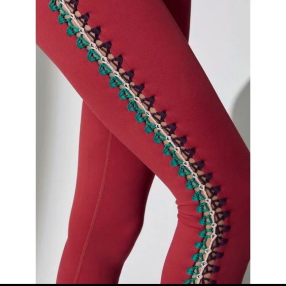 Carbon38 Womens XS Red Crochet Side Seam High Waisted Leggings - Picture 2 of 11